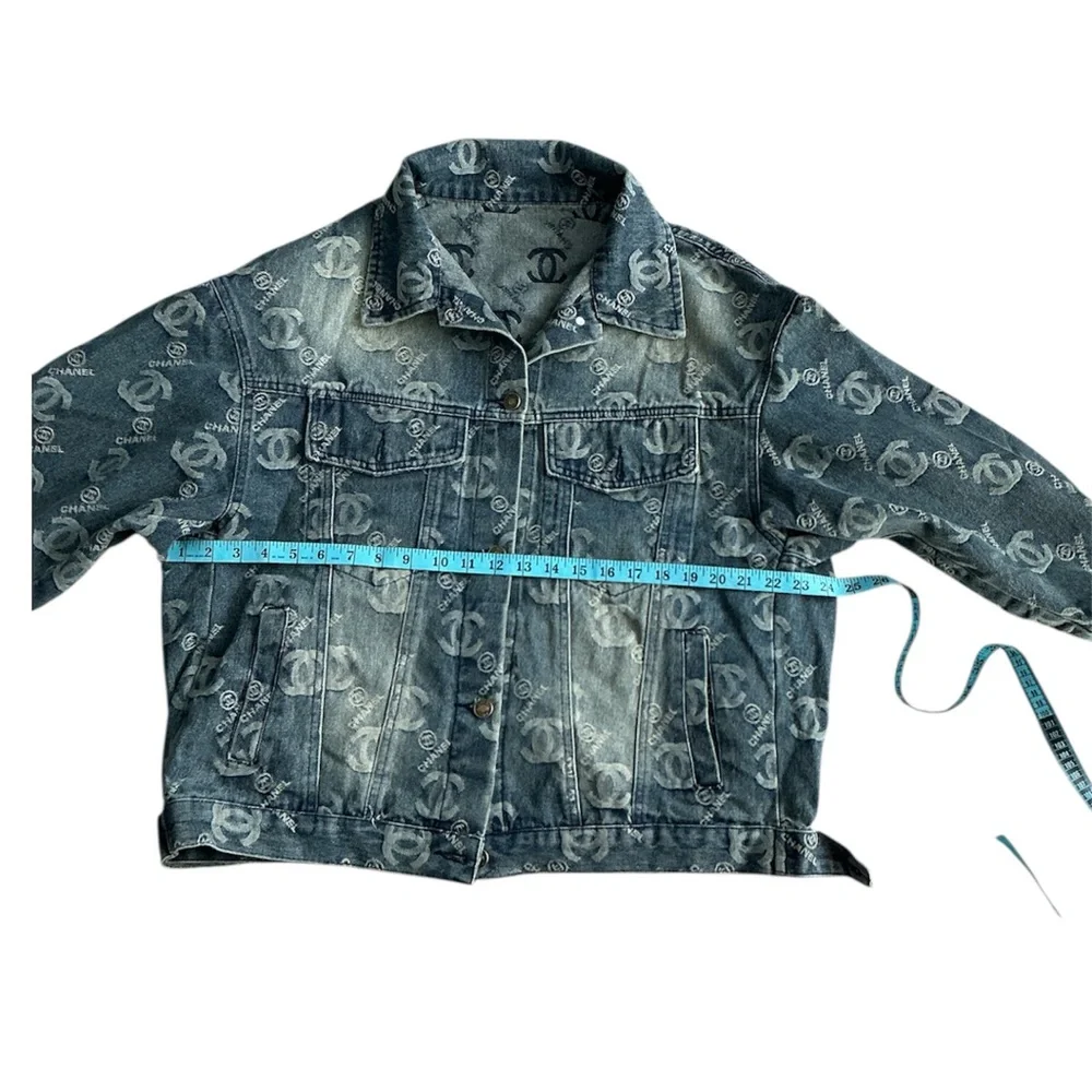 CHANEL Logo-Embellished Blue Jean Jacket